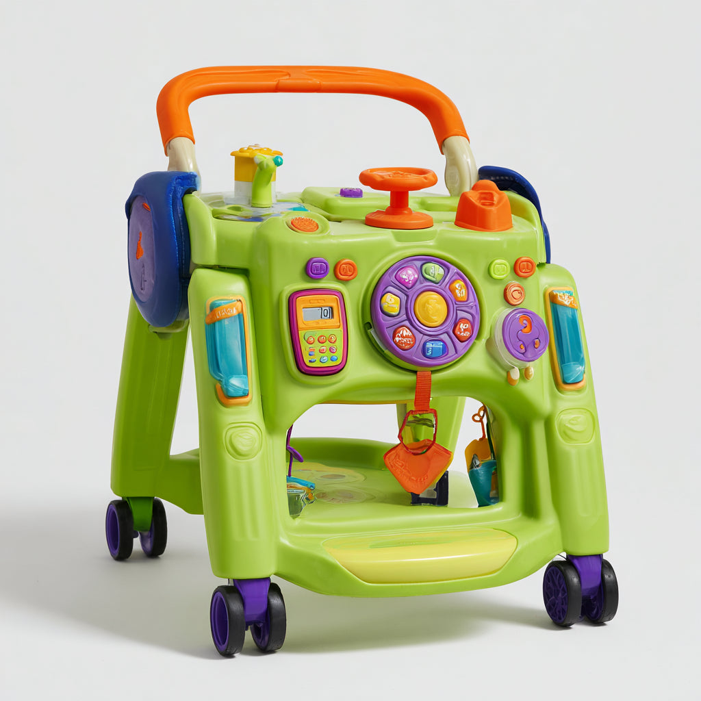 Girello per bambini - plastica - 61x45x57 cm - verde lime-arancione-viola-blu - educativo con pannello attività e ruote