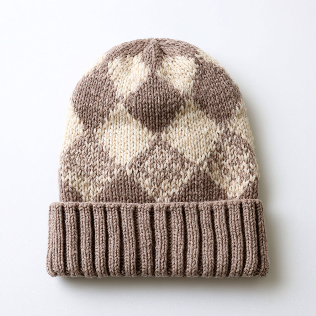 Cappelli invernali - fibra acrilica - 27 x 24 cm - marrone-beige - stile casual con motivo a rombi