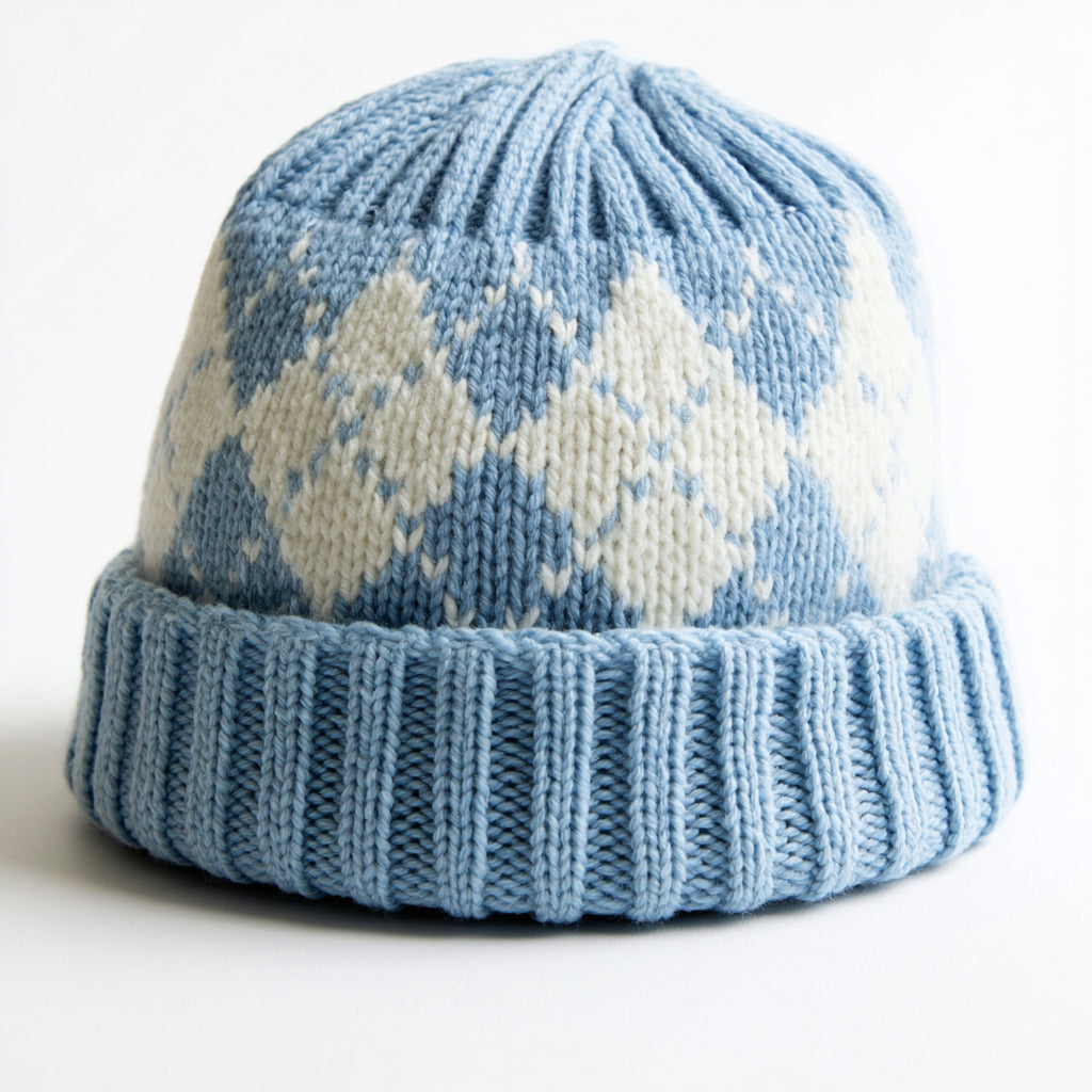 Cappelli invernali - fibra acrilica - 27 x 24 cm - azzurro-bianco - stile casual con motivo a rombi