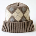 Cappelli invernali - fibra acrilica - 28 x 23 cm - marrone-beige-grigio - stile casual con motivo a rombi
