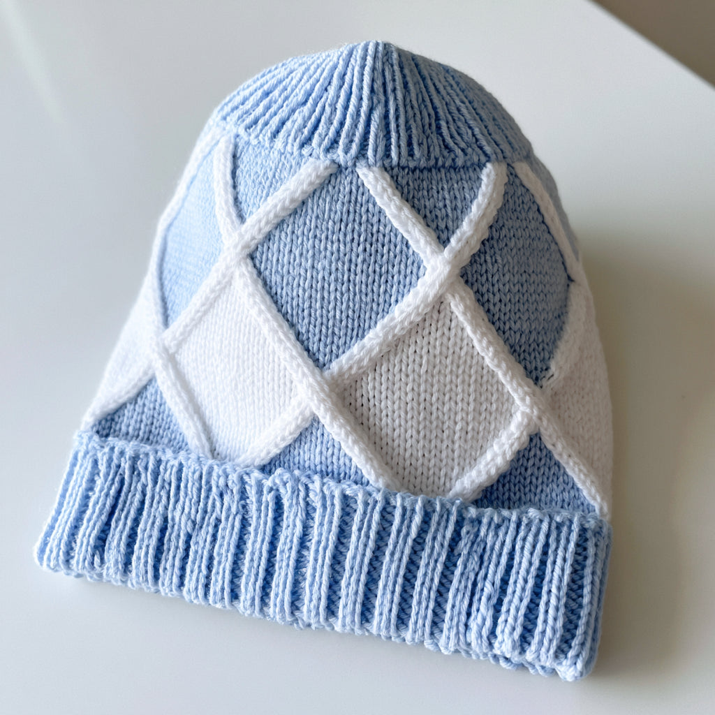 Cappelli invernali - fibra acrilica - 28 x 24 cm - azzurro-bianco - stile casual con motivo argyle