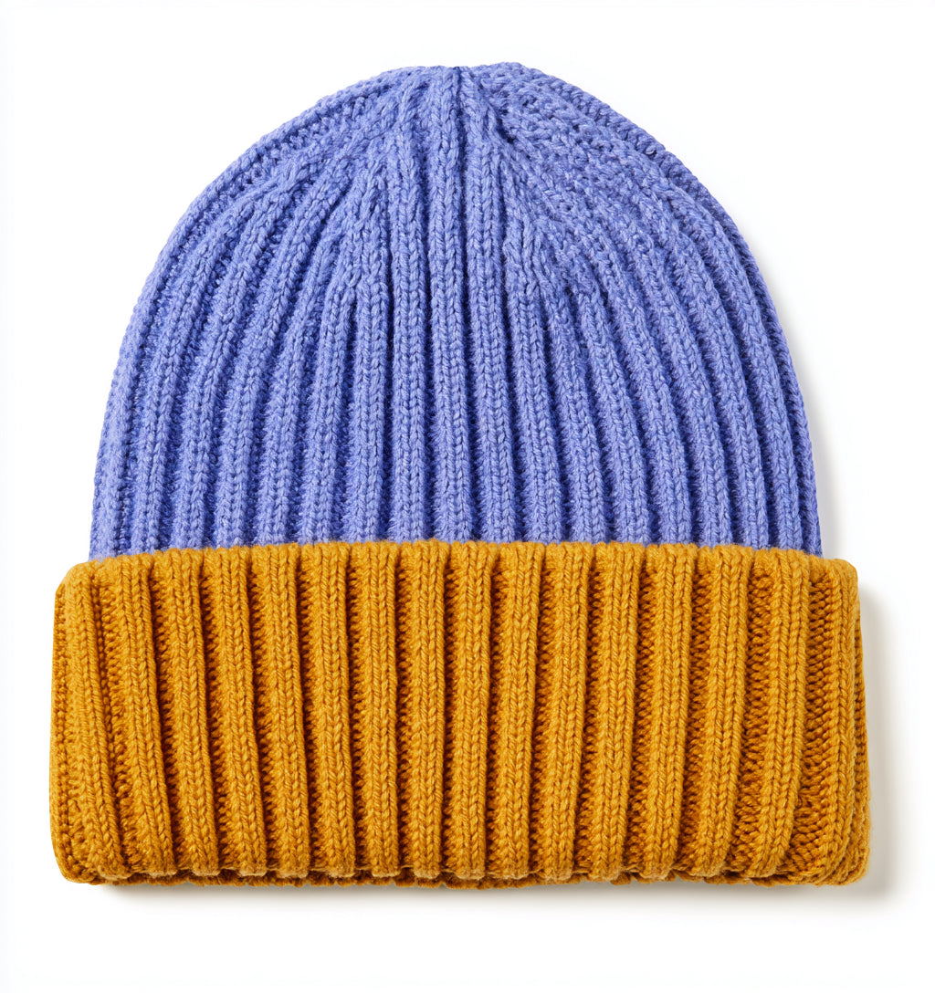 Cappelli invernali - fibra acrilica - 27 x 24 cm - blu-giallo - stile casual bicolore a coste