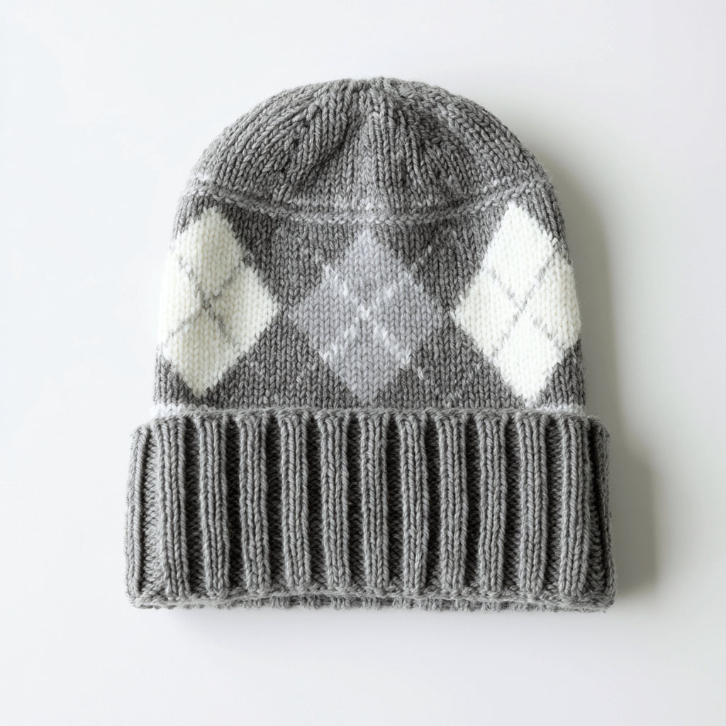 Cappelli invernali - fibra acrilica - 27 x 24 cm - grigio-bianco - stile casual con motivo a rombi