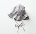 Cappellini per neonati - Cotone - 26 x 26 x 14 cm - Bianco-Grigio chiaro - A righe con tesa arricciata