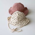 Cappellini per neonati - Cotone - 29 x 28 x 14 cm - Avorio-Rosa antico-Verde scuro-Marrone chiaro - Stile floreale e tinta unita con tesa morbida e lacci