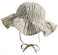 Cappellini per neonati - Cotone - 30 x 30 x 16 cm - Beige-Bianco - Stile a righe con tesa ondulata e lacci