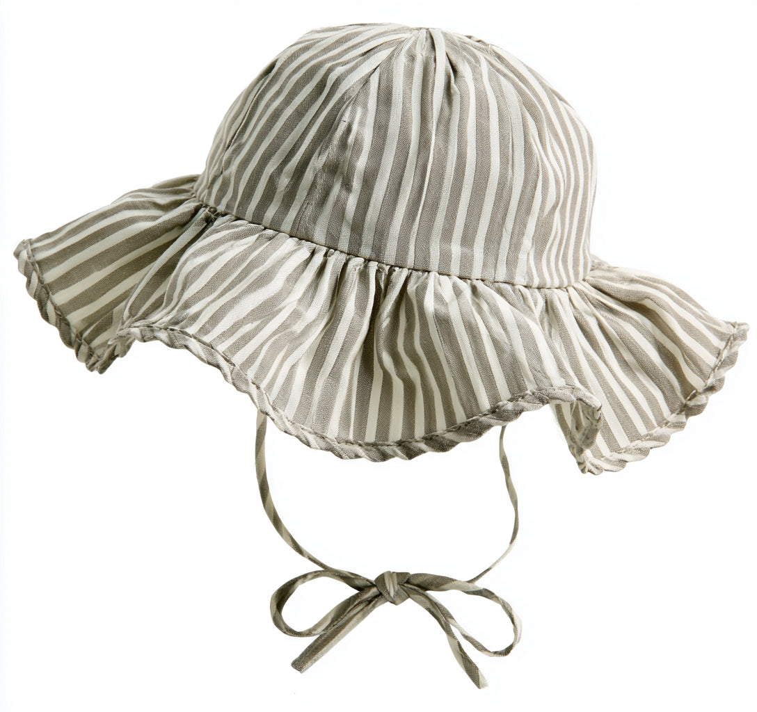 Cappellini per neonati - Cotone - 30 x 30 x 16 cm - Beige-Bianco - Stile a righe con tesa ondulata e lacci