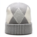 Cappelli invernali - fibra acrilica - 26 x 23 cm - grigio-bianco - stile casual con motivo a rombi