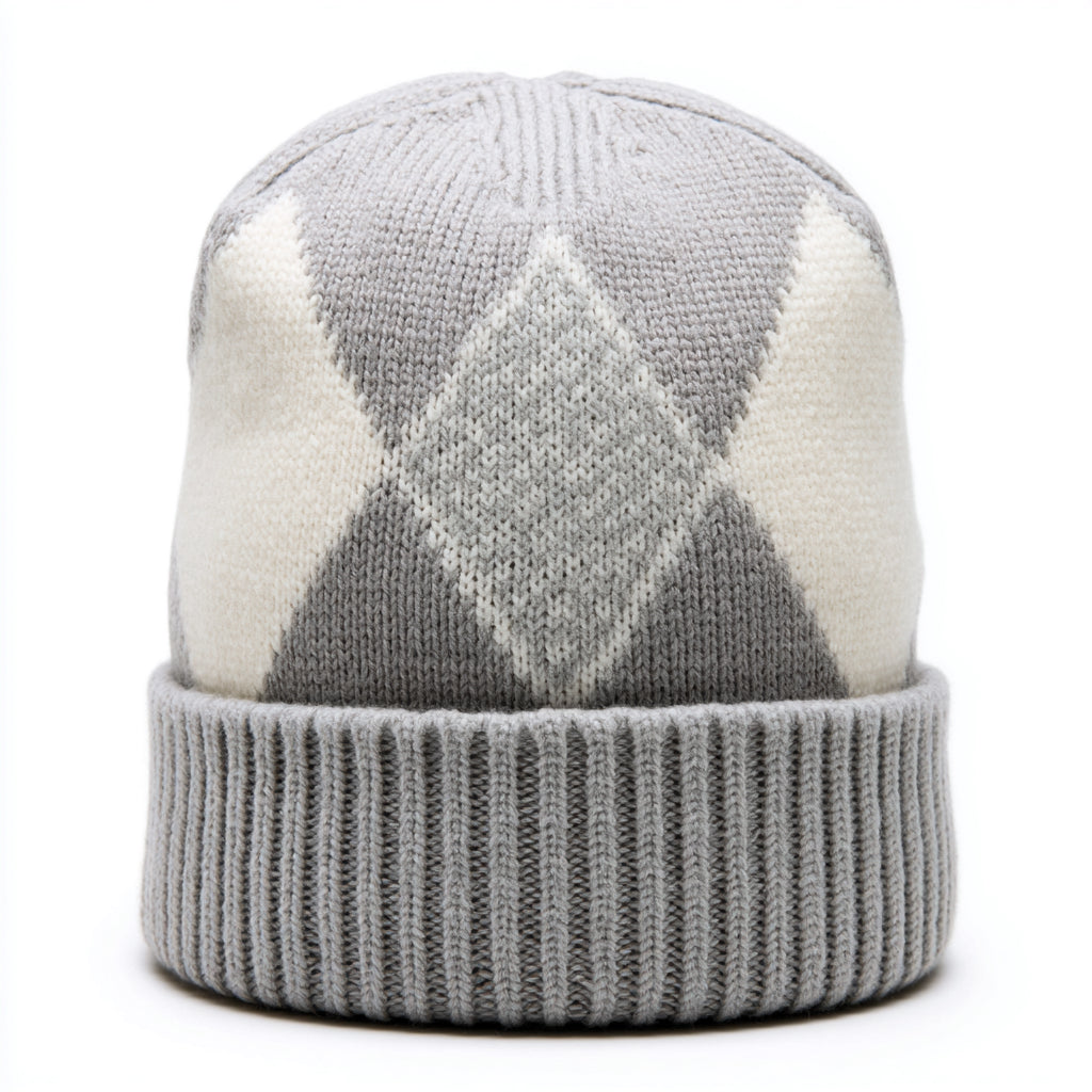 Cappelli invernali - fibra acrilica - 26 x 23 cm - grigio-bianco - stile casual con motivo a rombi