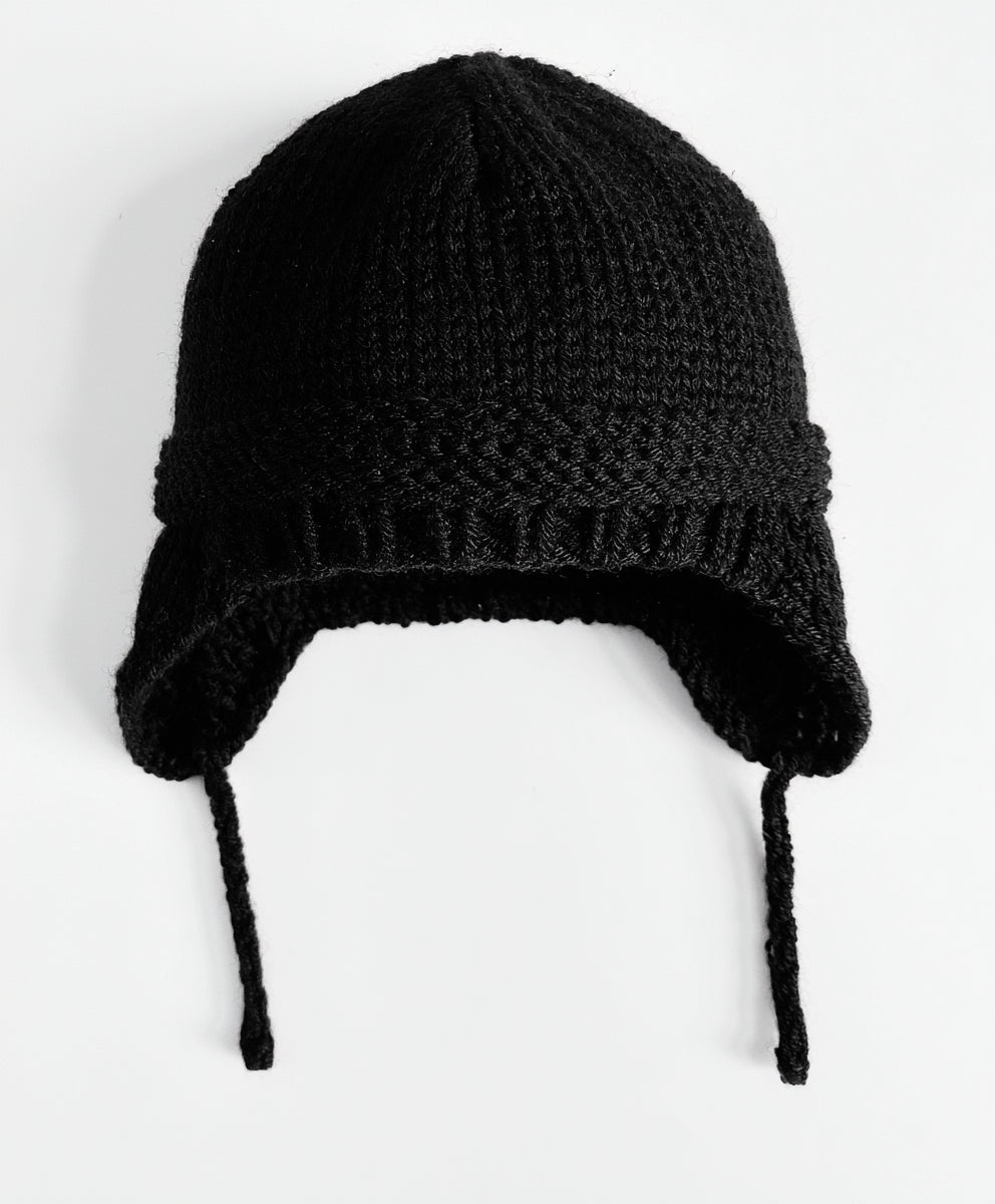 Cappelli invernali - lana sintetica-pelliccia sintetica - 30 x 26 cm - nero - stile trapper con paraorecchie e lacci