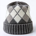Cappelli invernali - fibra acrilica - 27 x 23 cm - grigio-bianco-marrone - stile casual con motivo a rombi