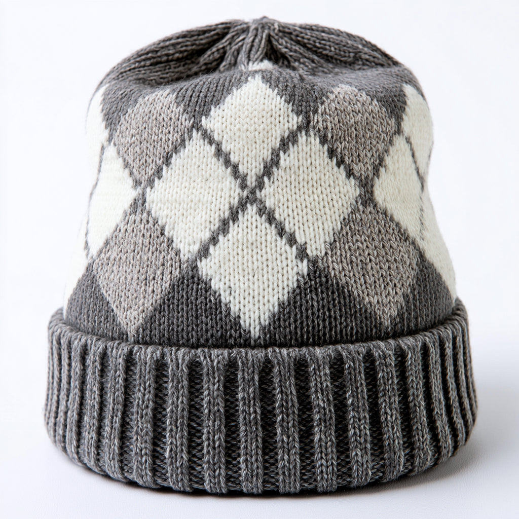 Cappelli invernali - fibra acrilica - 27 x 23 cm - grigio-bianco-marrone - stile casual con motivo a rombi