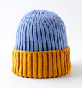 Cappelli invernali - fibra acrilica - 26 x 23 cm - azzurro-giallo - stile casual bicolore a coste