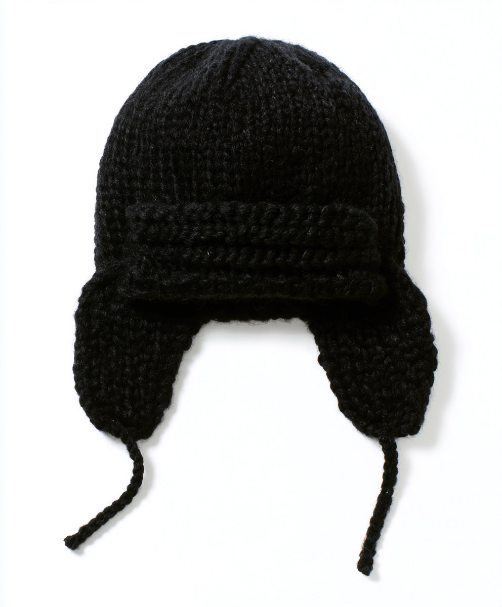 Cappelli invernali - lana sintetica-pelliccia sintetica - 31 x 27 cm - nero - stile trapper con paraorecchie e lacci