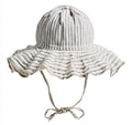 Cappellini per neonati - Cotone - 31 x 29 x 16 cm - Grigio chiaro-Bianco - A righe con tesa ondulata e lacci