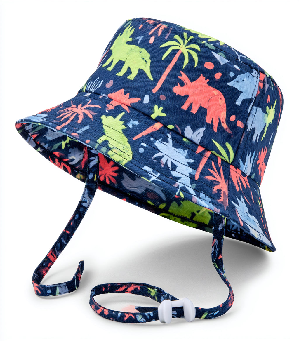 Cappellini per neonati - Poliestere - 28 x 25 x 15 cm - Blu scuro-Verde lime-Rosso corallo-Azzurro-Bianco - Stile safari con dinosauri e tesa larga